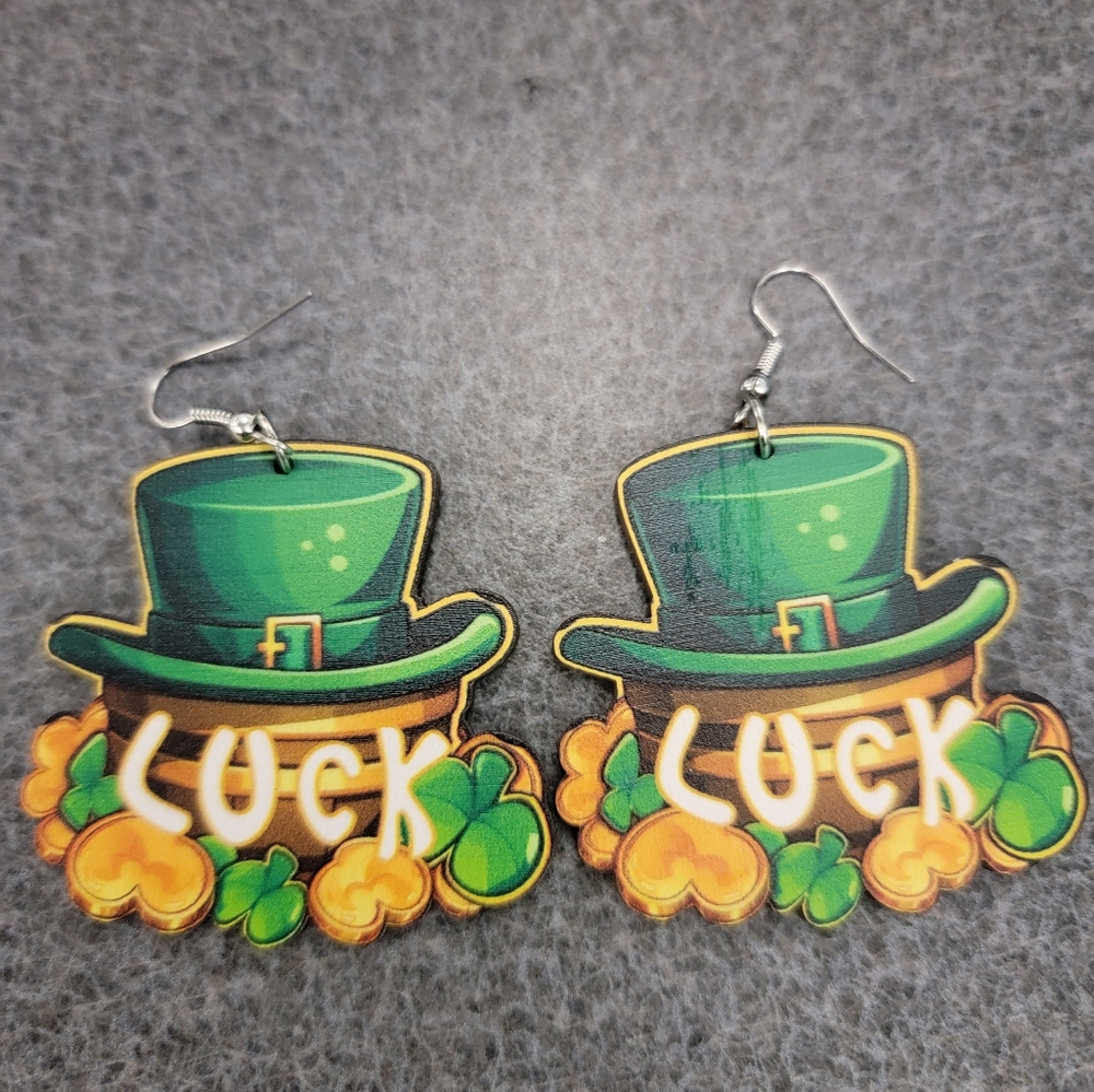 St Patrick's Day Wood Earrings